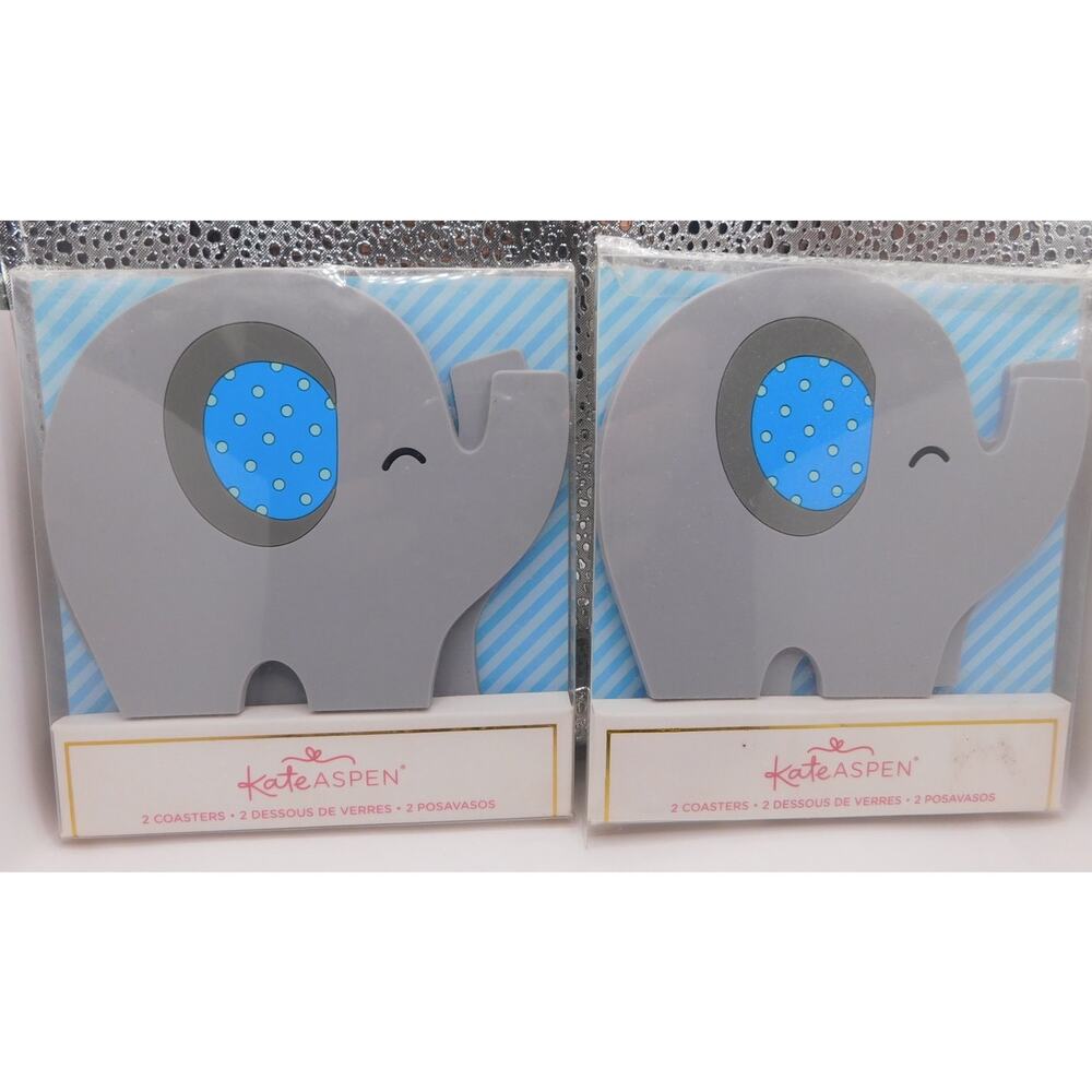 Little Peanut Blue Ears Elephant Coasters Party Favor 4.5" Kate Aspen New Set  2